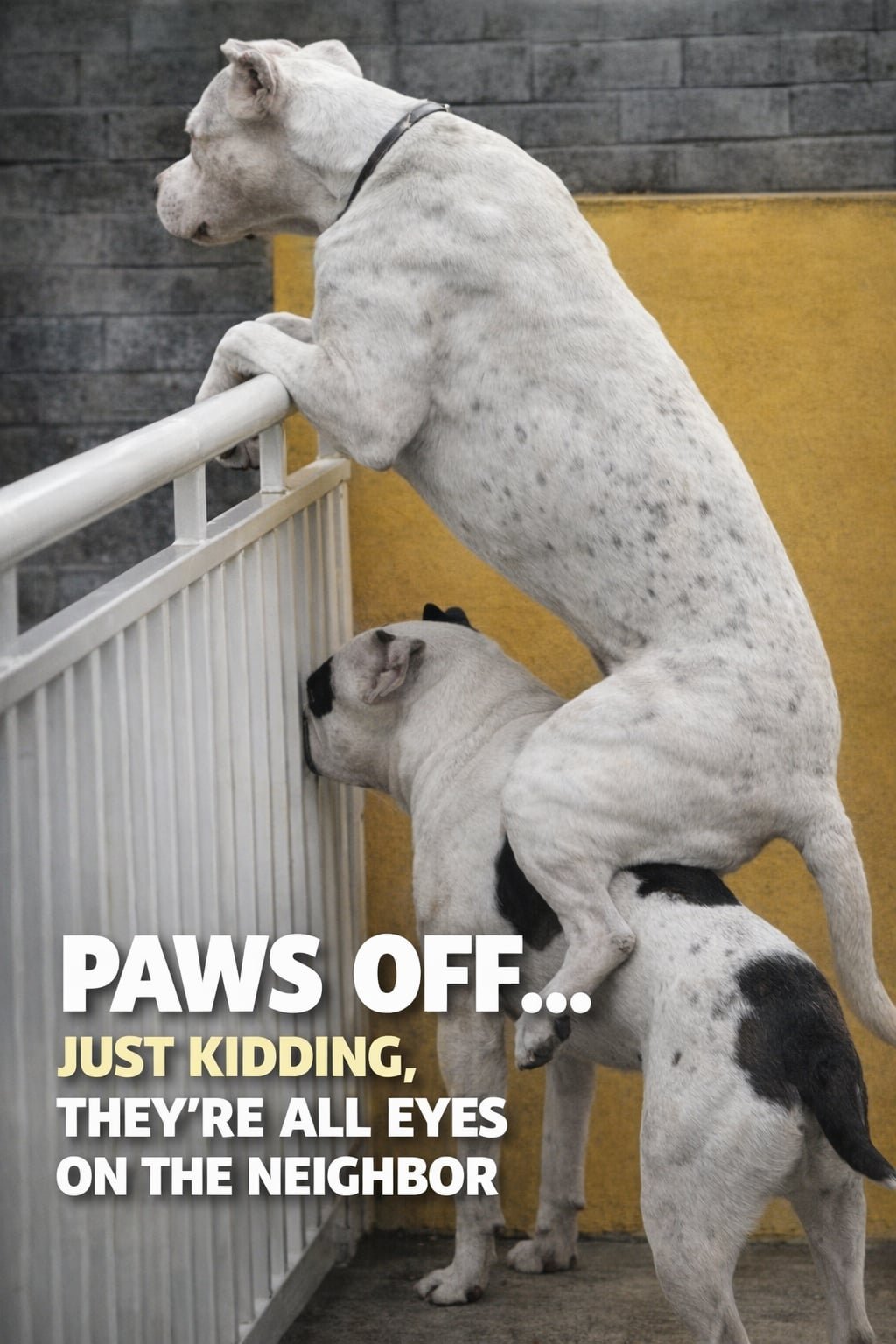 Man catches his both pet dogs quietly watching the neighbors female dog